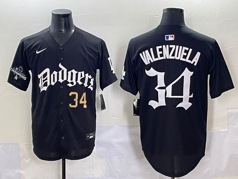 Men 2025 Los Angeles Dodgers #34 Valenzuela Black Seventh generation Joint Name Nike MLB Jersey style 5->los angeles dodgers->MLB Jersey
